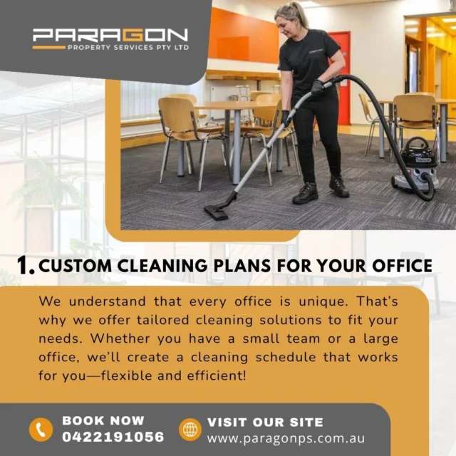 ✨ Comprehensive Office Care: Dust, Clean, Sanitize & Refresh** ✨

A clean office makes all the difference! From custom cleaning plans to spotless desks and sanitized common areas, we’ve got your office covered. We ensure every space is fresh, clean, and ready for a productive day. 

Serving Melbourne with professional office cleaning services that fit your needs. Want to know more? Check us out here: https://paragonps.com.au/office-cleaning-melbourne/

#OfficeCleaningService #CleanOffice #MelbourneCleaning #WorkplaceWellness #HealthyOffice #OfficeCare #CleanWorkspaces #ProductivityBoost #WorkplaceHygiene