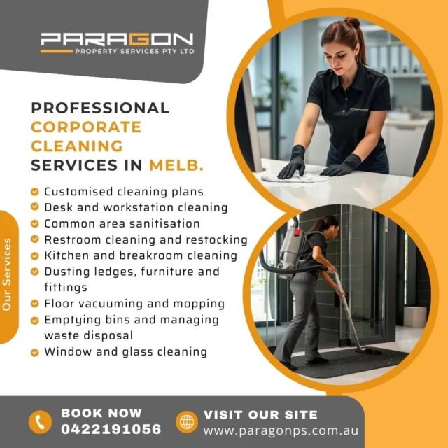 ✨ Keep Your Workplace Spotless & Professional ✨
Looking for reliable corporate cleaning services in Melbourne? At ParagonPS Property Services, we go beyond surface-level cleaning to deliver spotless, hygienic, and professional workspaces that leave lasting impressions.

✅ Daily & scheduled cleaning
✅ Office, retail & commercial spaces
✅ Eco-friendly products
✅ Trusted by Melbourne businesses

Let your space reflect your standards.
📞 Get a free quote today!
🔗 https://paragonps.com.au/corporate-cleaning-melbourne/

#CorporateCleaning #MelbourneBusiness #CommercialCleaning #ParagonPS #CleanWorkspaces #MelbourneOffices #ProfessionalCleaning #cleaningservices #CleaningServiceAustralia